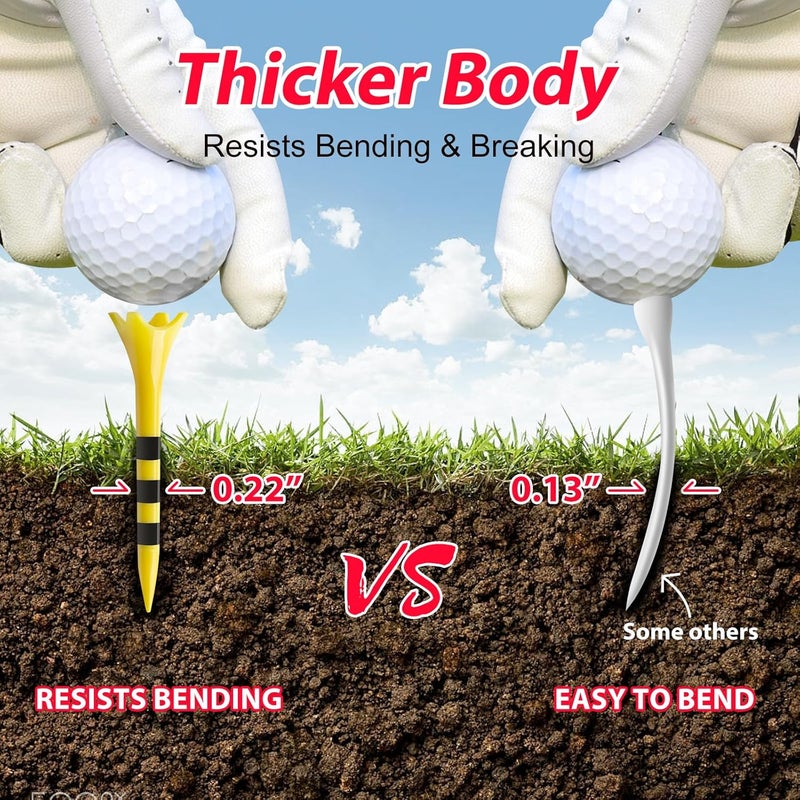 Full Choice Professional Plastic Golf Tees 100 Pack (3-1/4" or 2-3/4"), Enhanced Durability & Stability, Engineered to Minimize Friction and Side Spin - Image 2